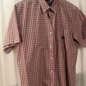 Chaps Men's Red and White Plaid Short-Sleeve Button-Down Shirt